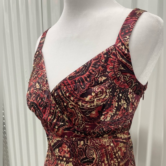 NWT Y2K Silk Red Paisley Beaded Sequin Babydoll Top 2 Petite 2P Deadstock Boho - Picture 2 of 9